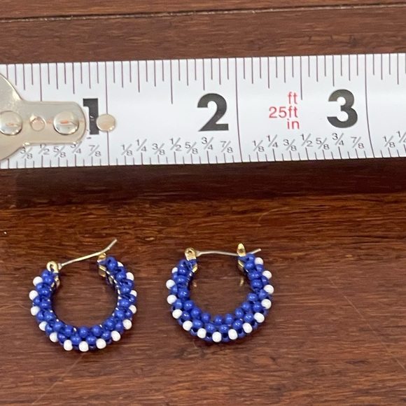 nwot j crew Blue Beaded huggie Hoop Earrings - Picture 7 of 7